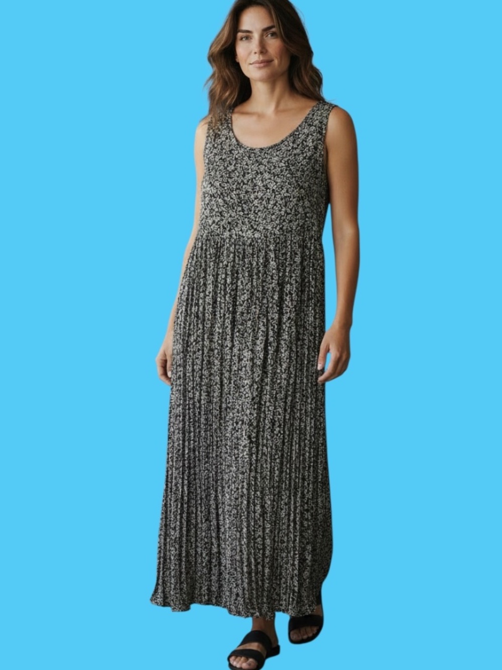 Vintage Basement USA Sleeveless Maxi Dress – Bohemian Floral Style, One Size